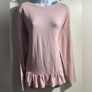 Banana Republic Long Sleeve Pink Ruffle Bottom Shirt